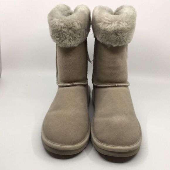 Lamo Audrey Suede and faux fur lined Boots in Dove Gray & Tan Sz 9 ribbon detail - Picture 2 of 16
